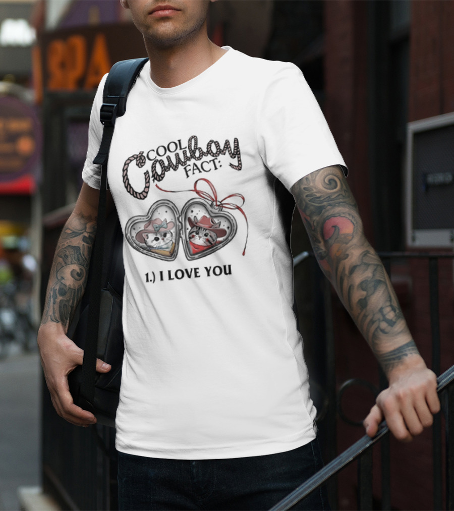 Cool Cowboy Fact I Love You Cat Heart Locket T-Shirt