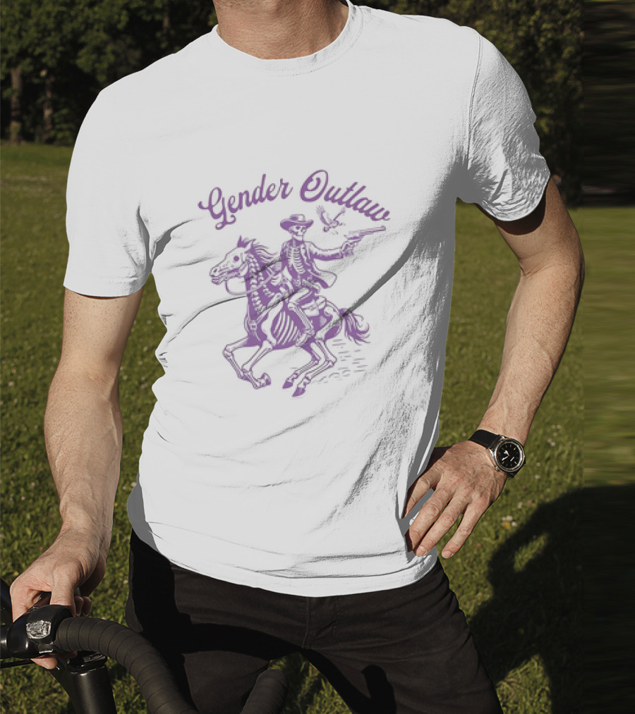 Veda Scott Gender Outlaw Skeleton Cowboy With Pistol And Bird T-Shirt