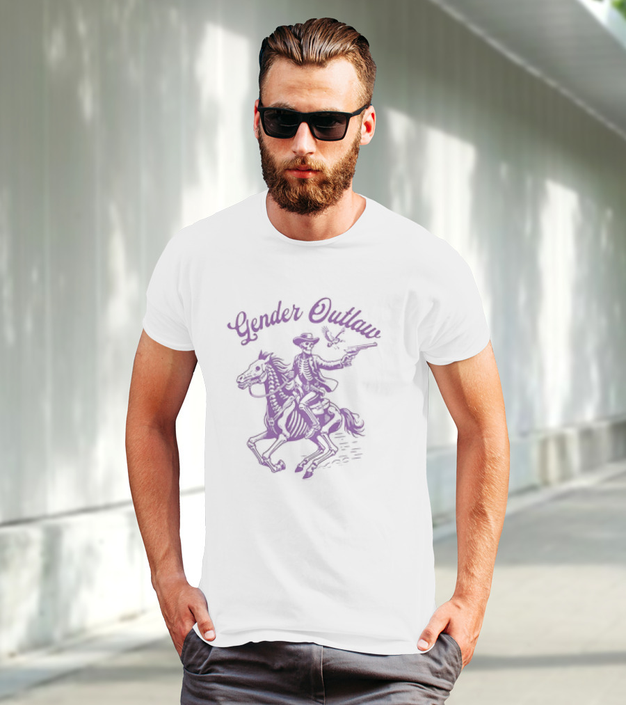Veda Scott Gender Outlaw Skeleton Cowboy With Pistol And Bird T-Shirt