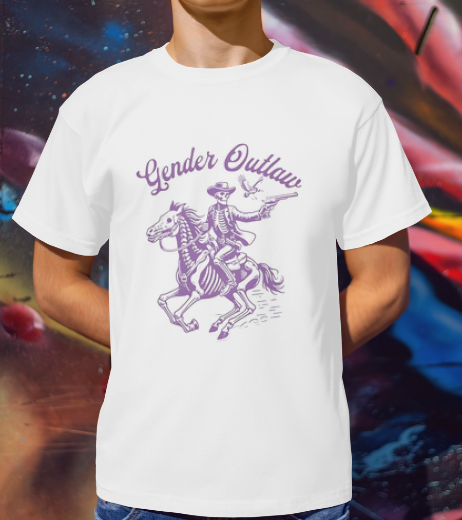 Veda Scott Gender Outlaw Skeleton Cowboy With Pistol And Bird T-Shirt