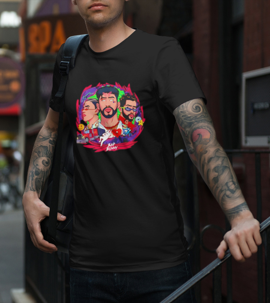 Bad Bunny X 100PRE Vintage Colorful Portraits And Iconic Symbols T-Shirt