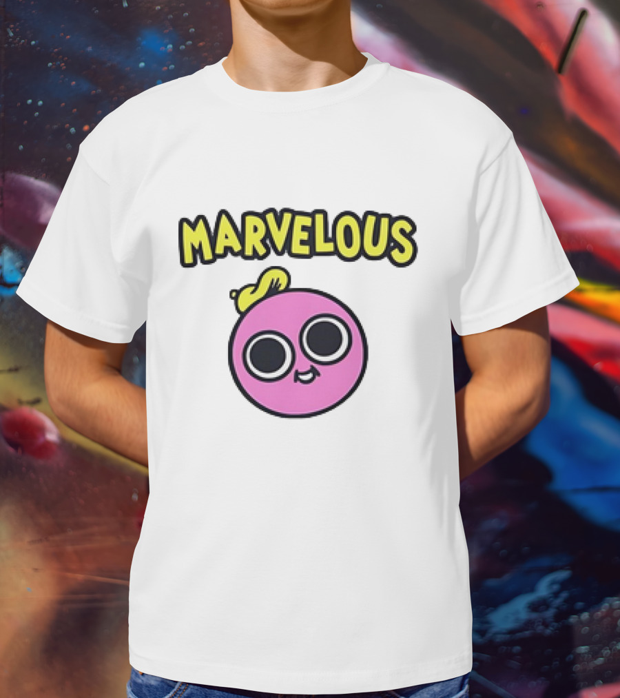MARVELOUS Cute Pink Smiley Face With Large Eyes And Yellow Hair T-Shirt