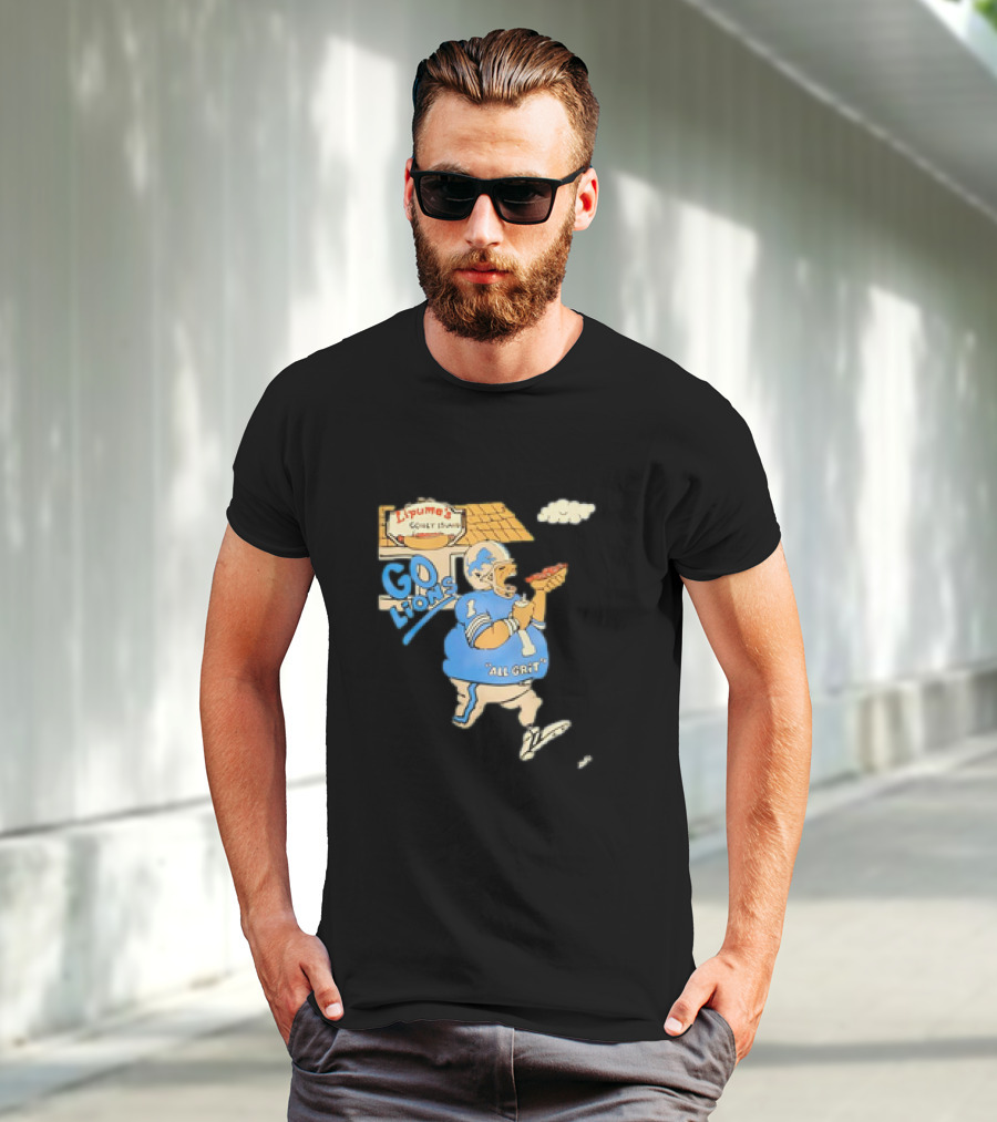 Lipuma’s Coney Island Go Lions All Grit Detroit Lions Football Player Eating Hot Dog T-Shirt