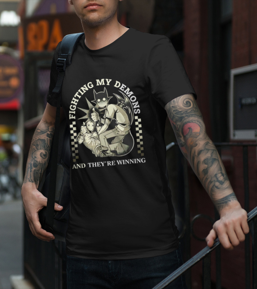 Fighting My Demons And They're Winning Creepy Cartoon T-Shirt