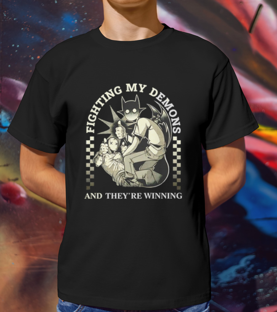 Fighting My Demons And They're Winning Creepy Cartoon T-Shirt