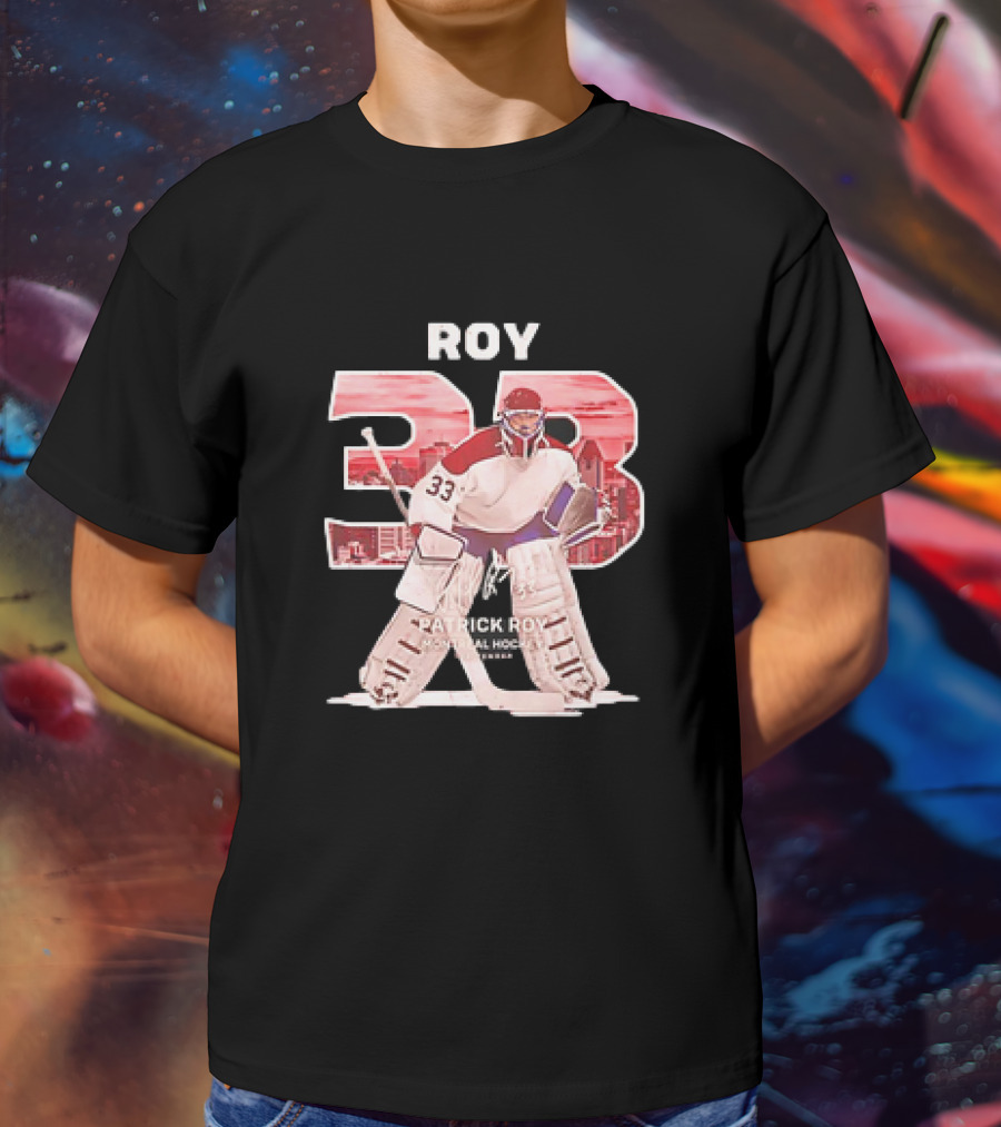 Patrick Roy 33 Montreal Hockey NHL Throwback Vintage Signature T-Shirt