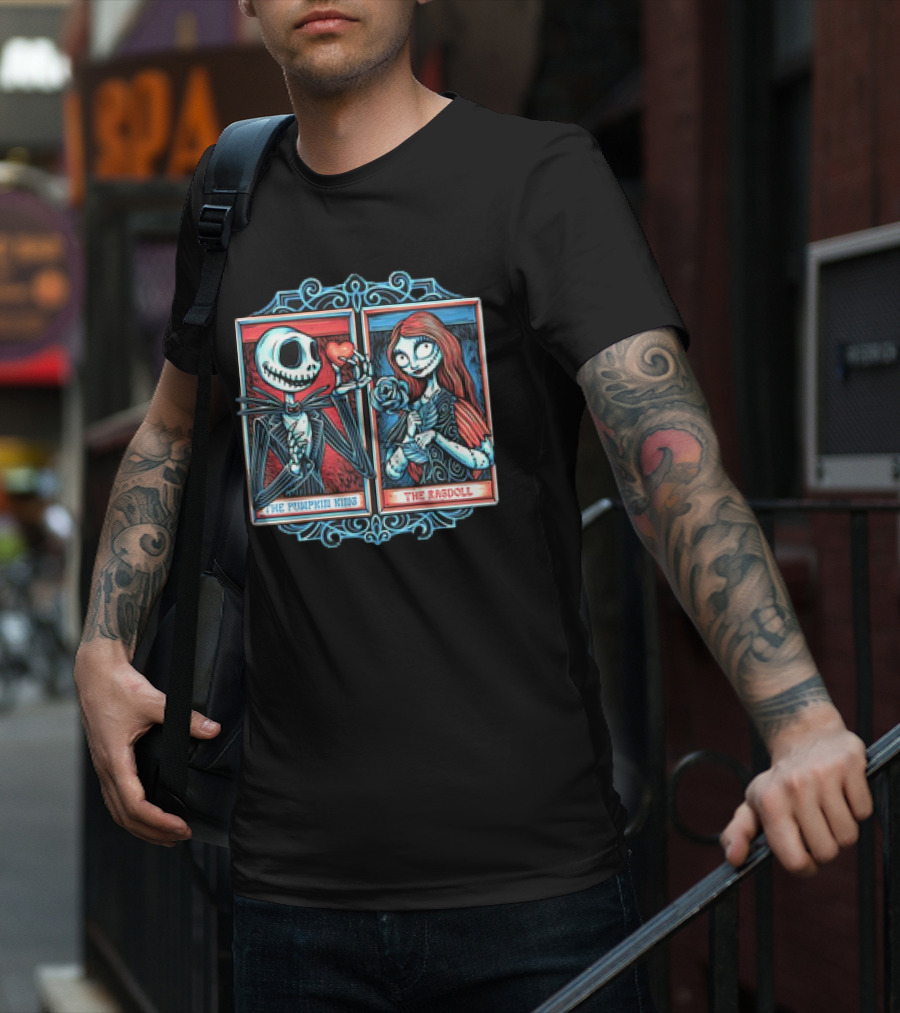 Skeleton Romance Jack Skellington The Pumpkin King And Sally The Ragdoll Heart And Rose T-Shirt