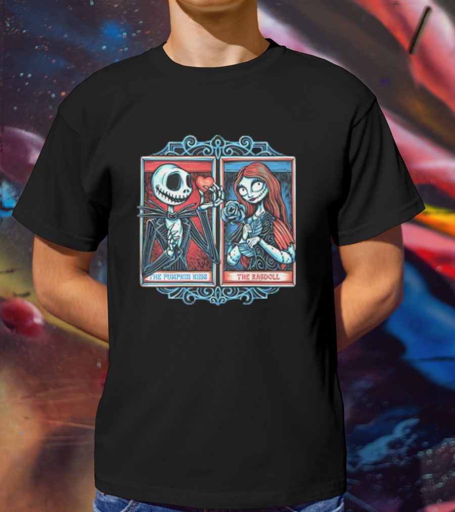 Skeleton Romance Jack Skellington The Pumpkin King And Sally The Ragdoll Heart And Rose T-Shirt