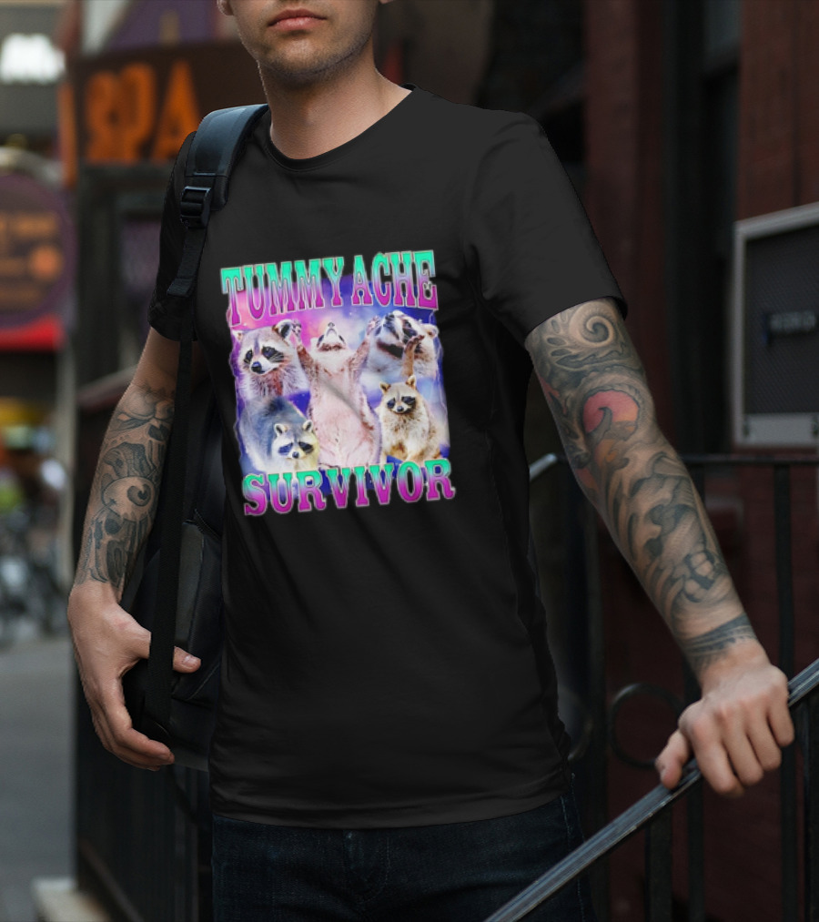 TUMMY ACHE SURVIVOR Raccoon Meme Group Cheers T-Shirt