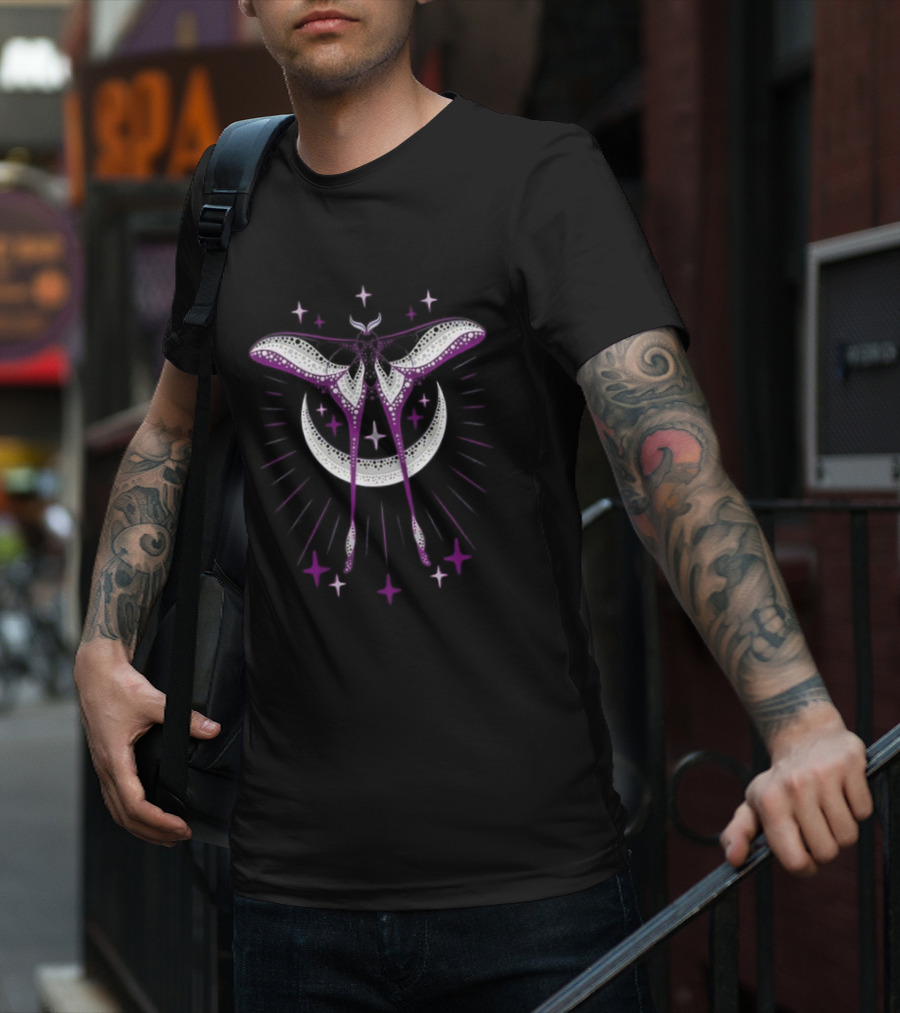 Ace Moonmoth With Crescent Moon And Radiant Stars T-Shirt