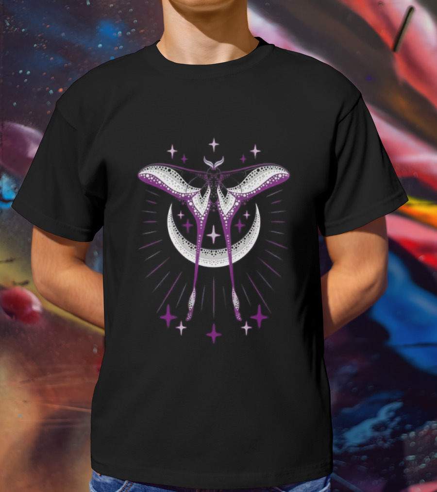 Ace Moonmoth With Crescent Moon And Radiant Stars T-Shirt