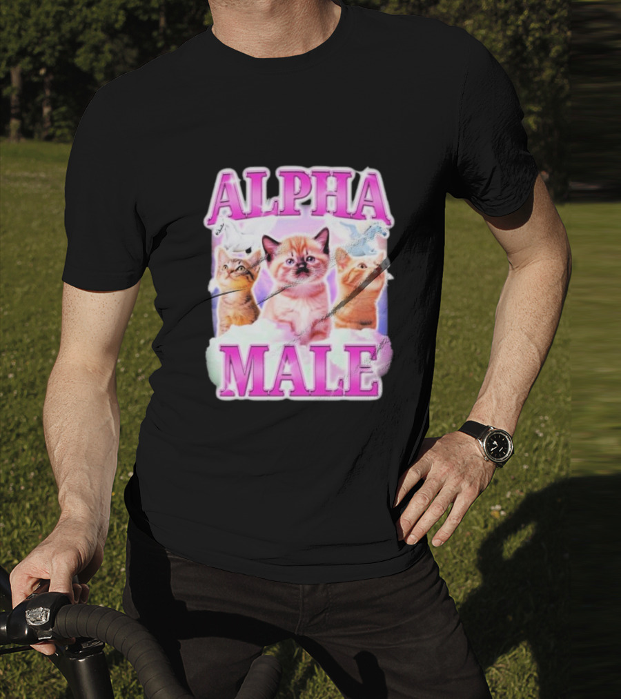 Alpha Male Cat Trio With Rainbow Unicorns And Clouds T-Shirt