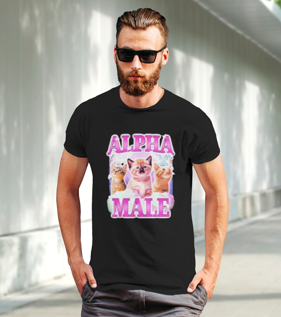 Alpha Male Cat Trio With Rainbow Unicorns And Clouds T-Shirt