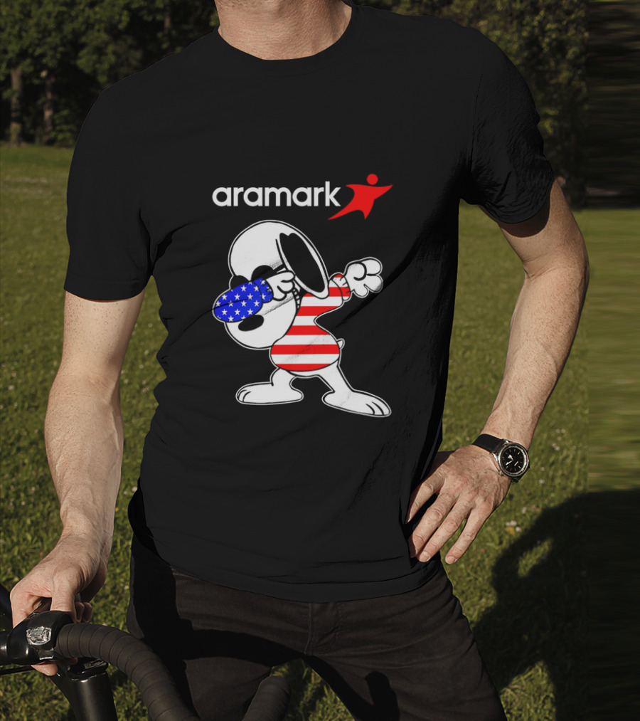 Aramark Snoopy Dabbing American Flag Red White Blue Character T-Shirt