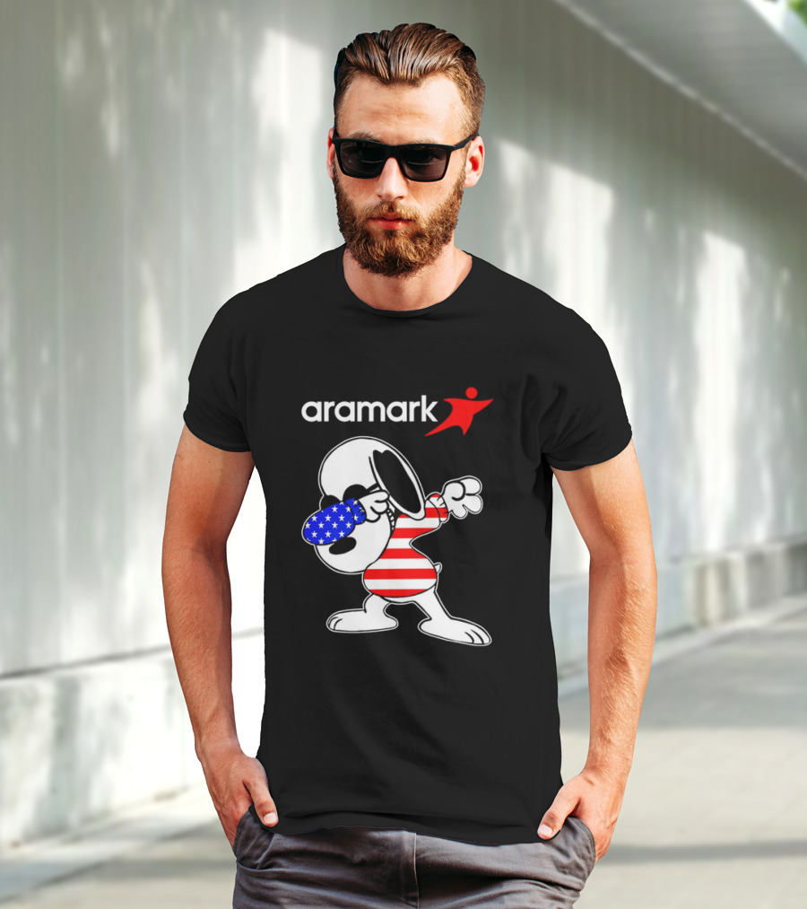 Aramark Snoopy Dabbing American Flag Red White Blue Character T-Shirt