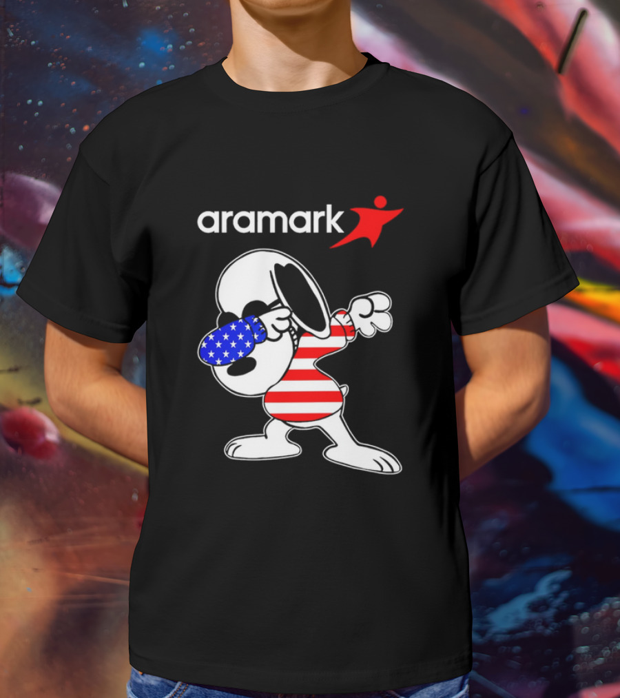 Aramark Snoopy Dabbing American Flag Red White Blue Character T-Shirt