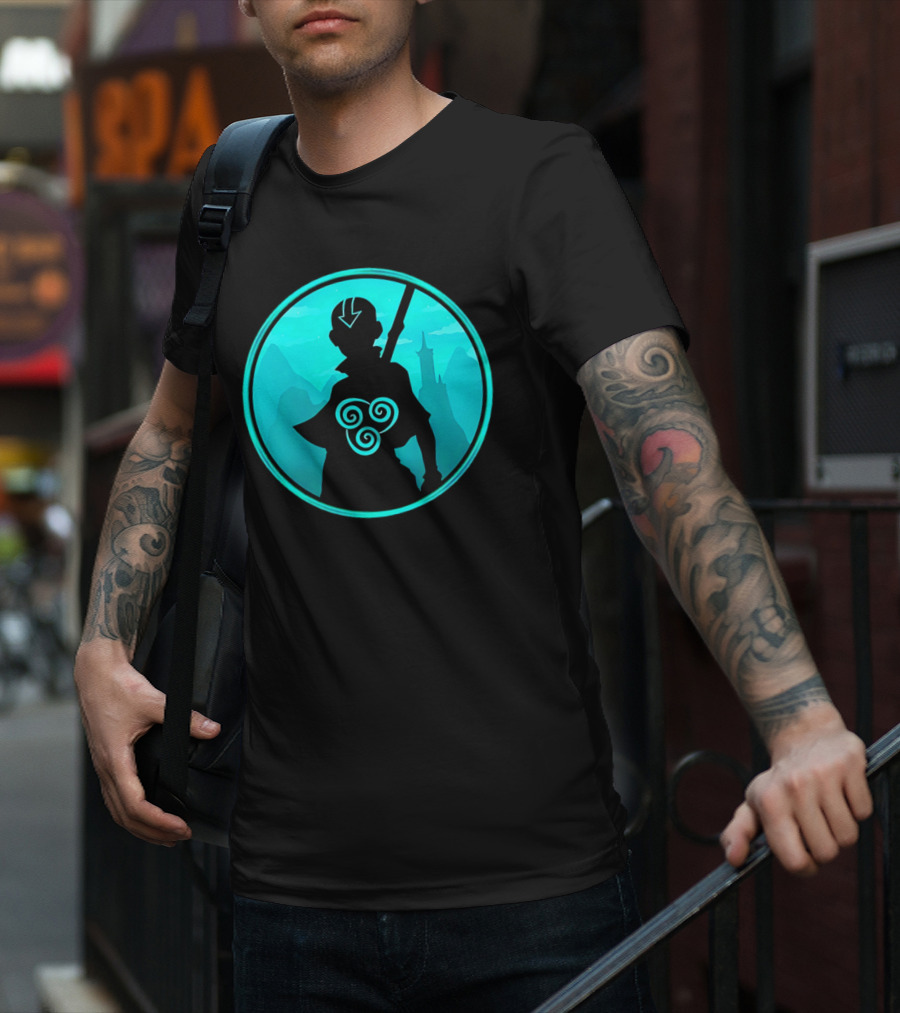 Avatar Aang Airbending Silhouette With Arrow Mark And Air Nomad Symbol T-Shirt
