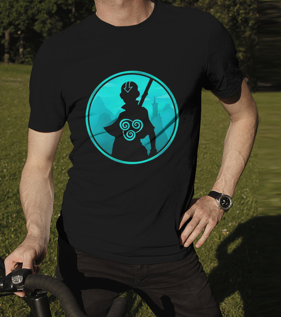 Avatar Aang Airbending Silhouette With Arrow Mark And Air Nomad Symbol T-Shirt
