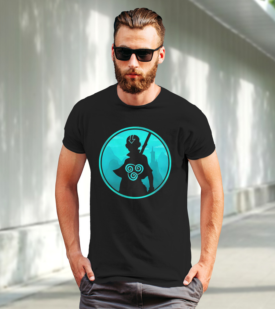 Avatar Aang Airbending Silhouette With Arrow Mark And Air Nomad Symbol T-Shirt