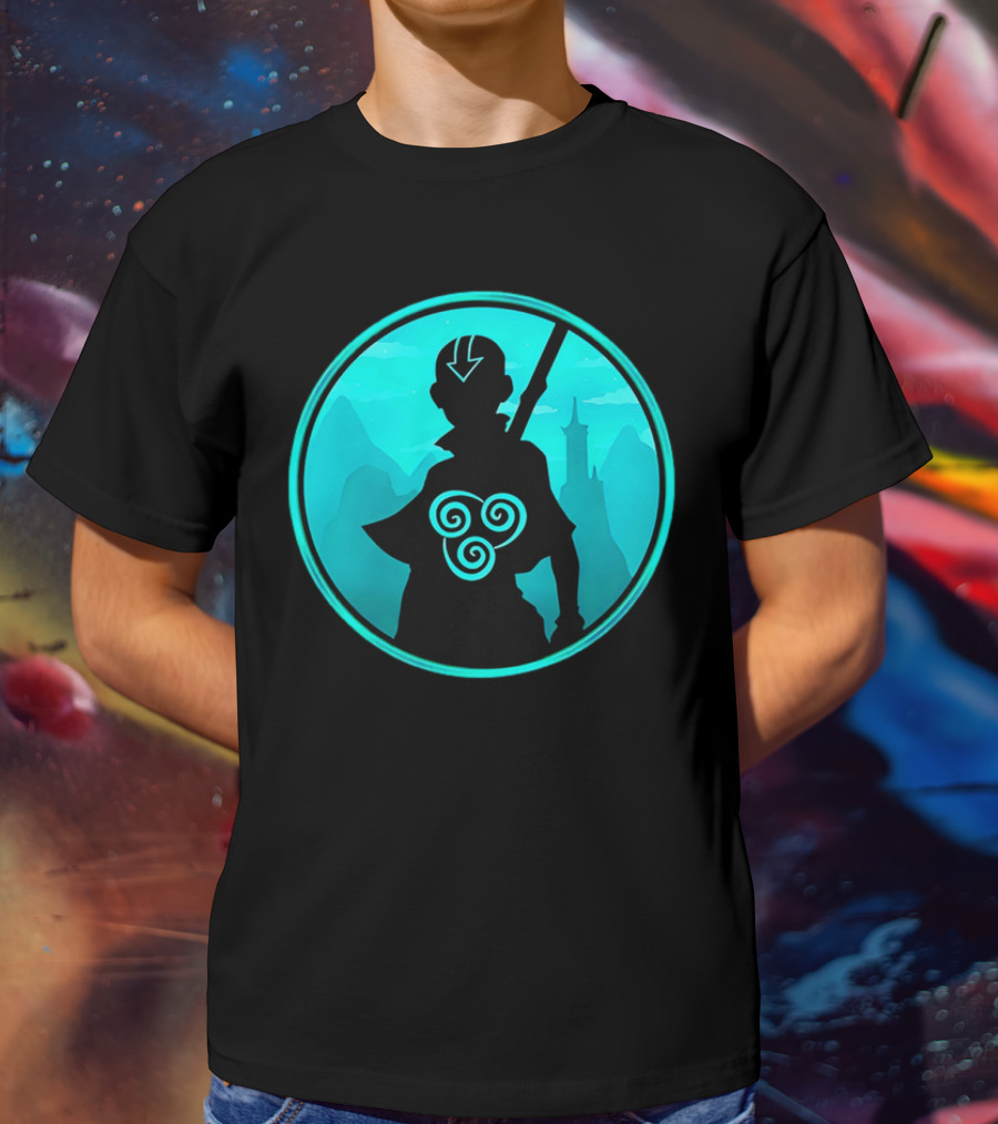 Avatar Aang Airbending Silhouette With Arrow Mark And Air Nomad Symbol T-Shirt