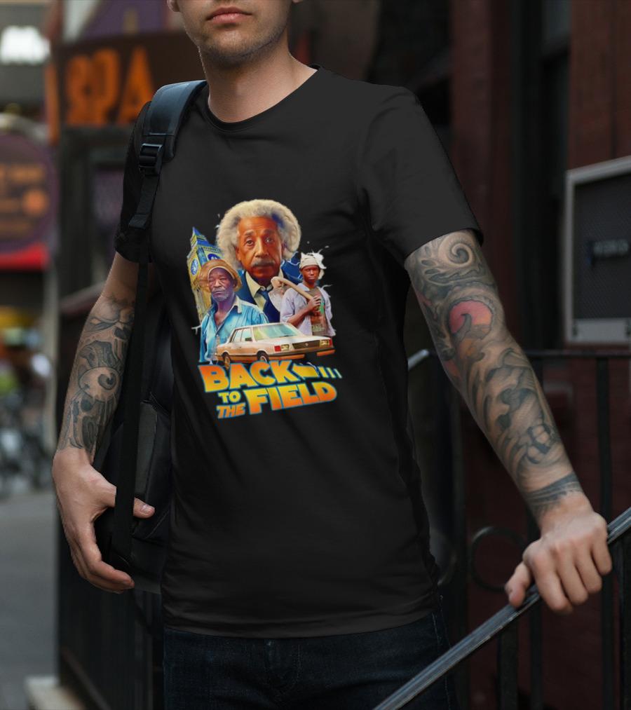 Back To The Field Einstein Time Travel Comedy UK Farmers And Car T-Shirt