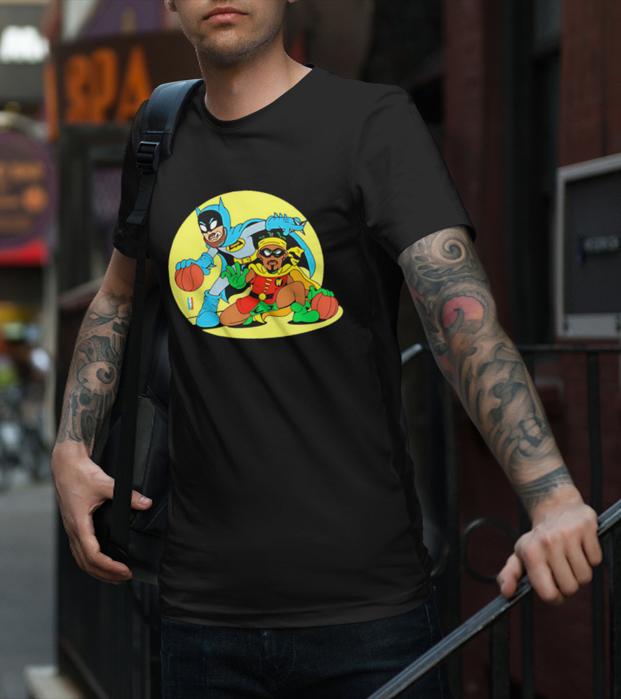 Batman And Robin Warriors Basketball Cartoon Crossover With Superhero Style T-Shirt