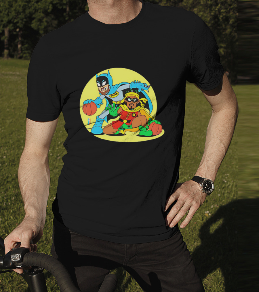 Batman And Robin Warriors Basketball Cartoon Crossover With Superhero Style T-Shirt