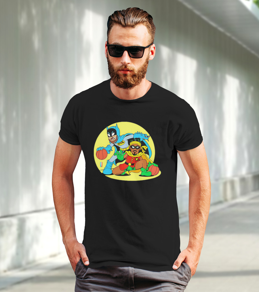 Batman And Robin Warriors Basketball Cartoon Crossover With Superhero Style T-Shirt