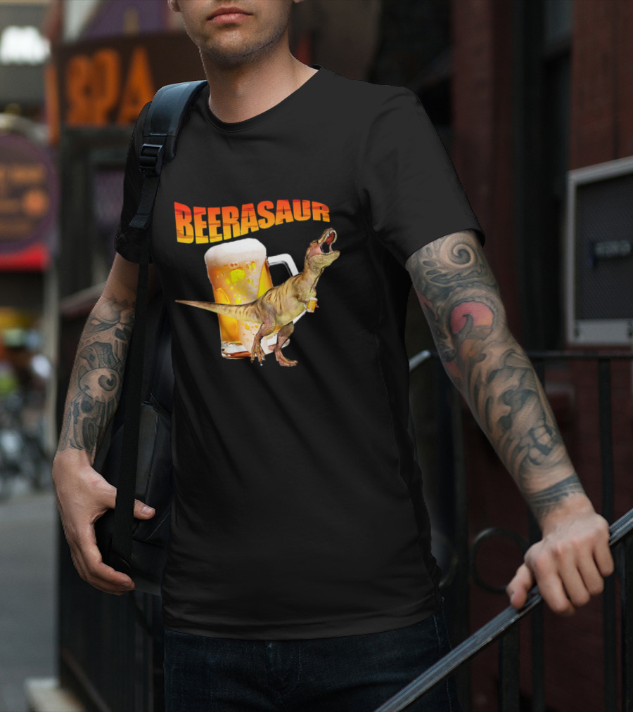 Beerasaur Dinosaur With Beer Ferocious Roar T-Shirt