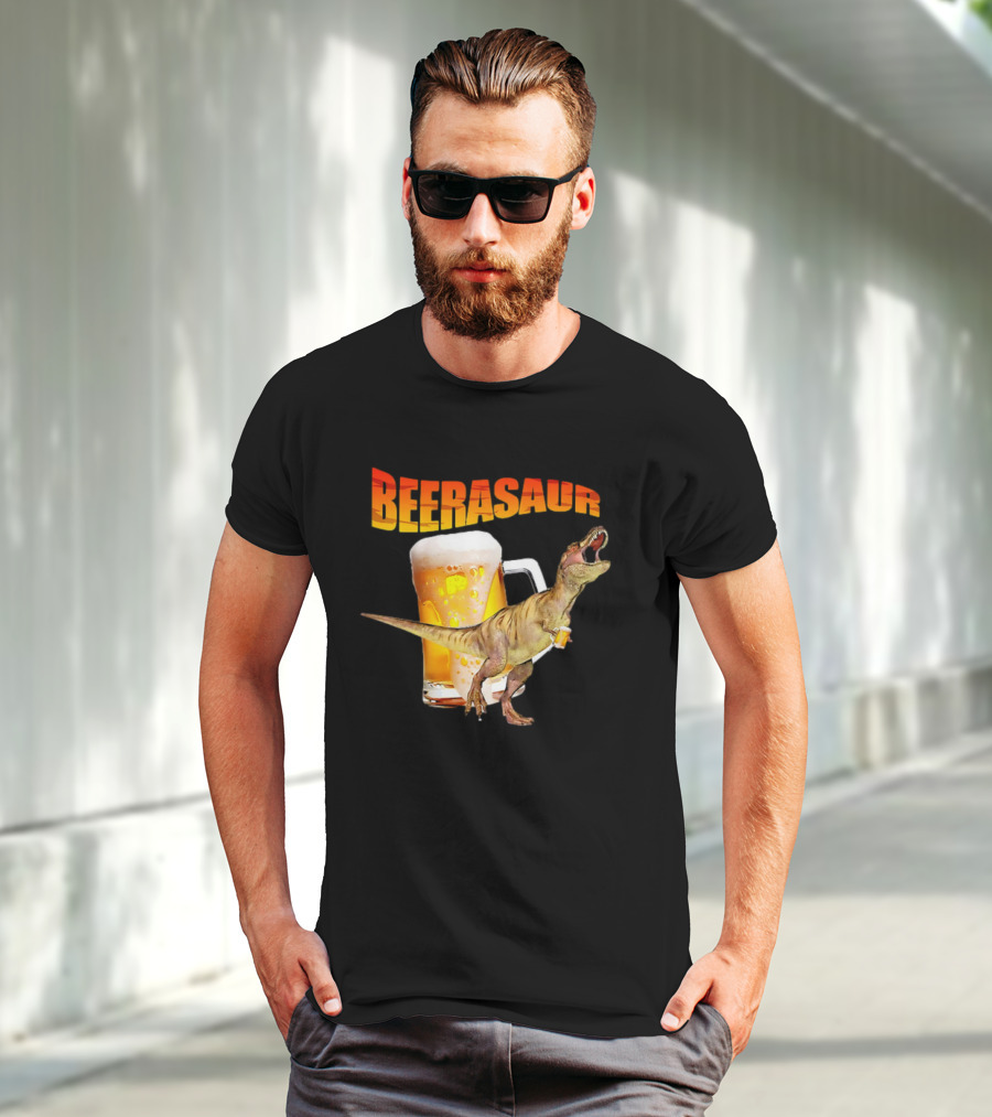 Beerasaur Dinosaur With Beer Ferocious Roar T-Shirt