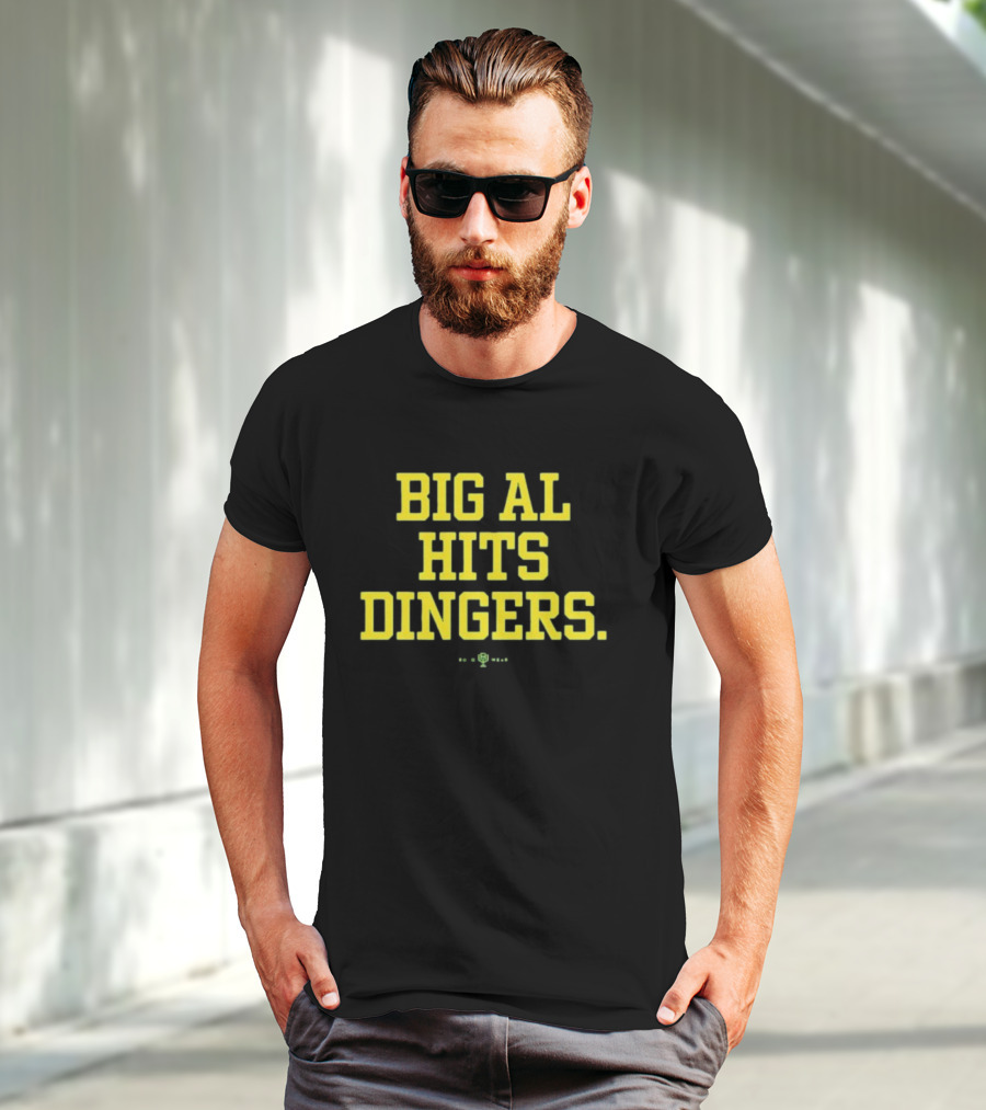Big Al Hits Dingers Baseball Quote Yellow Text T-Shirt