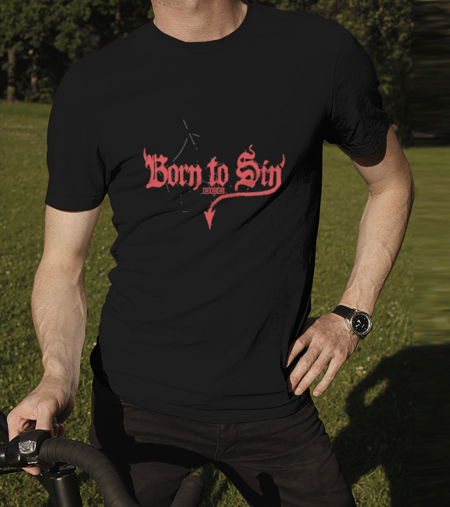 Blackcraft Cult Born To Sin Red Gothic Text With Pentagram And Arrow T-Shirt