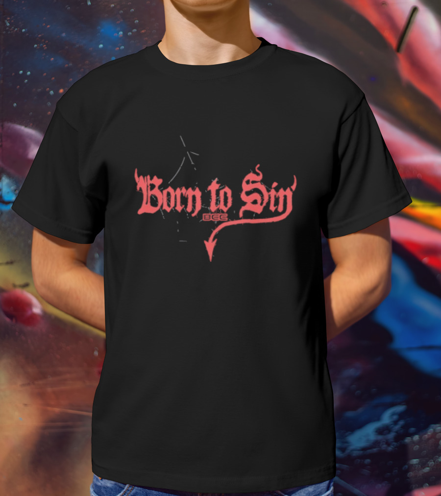 Blackcraft Cult Born To Sin Red Gothic Text With Pentagram And Arrow T-Shirt