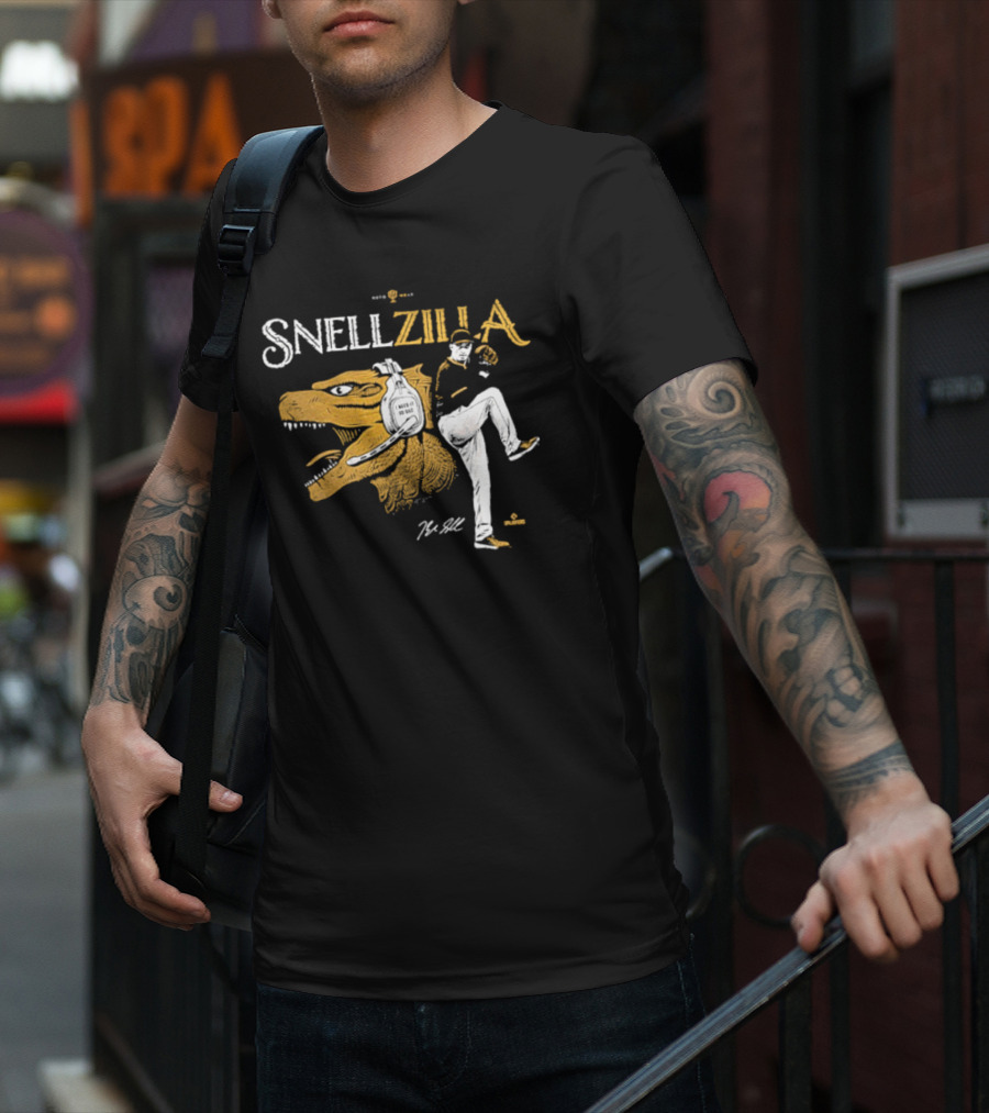Blake Snell Snellzilla Pitching With Dinosaur Graphic Signature T-Shirt