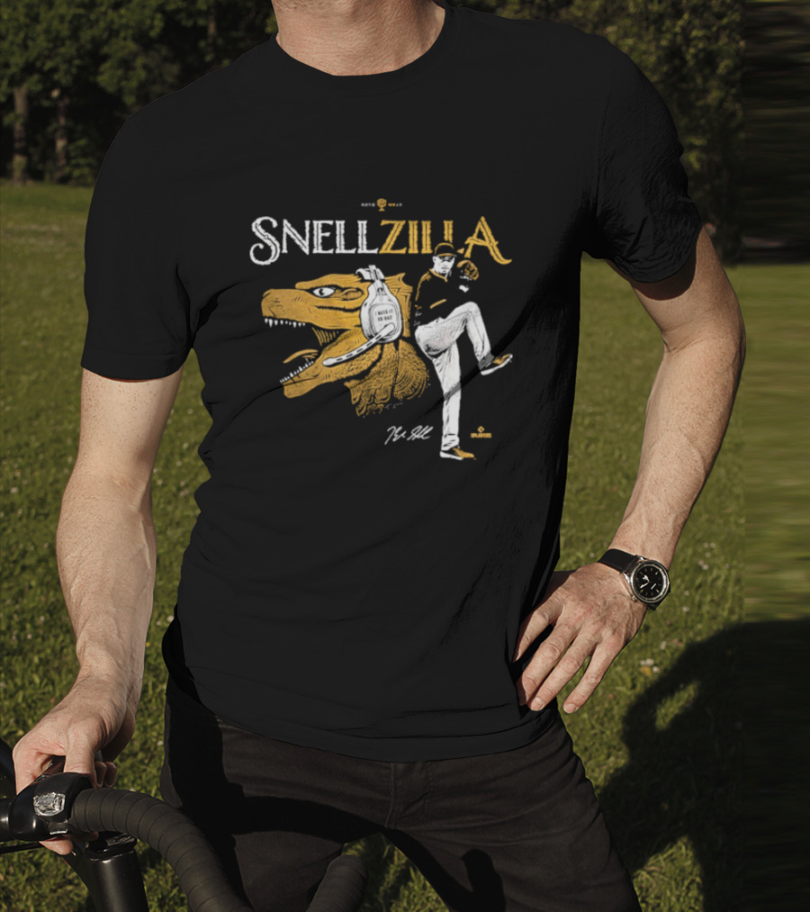 Blake Snell Snellzilla Pitching With Dinosaur Graphic Signature T-Shirt