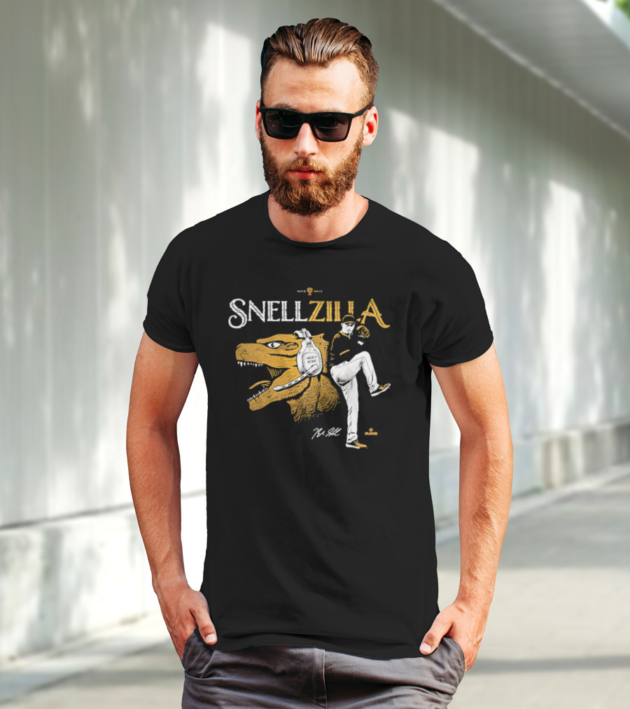 Blake Snell Snellzilla Pitching With Dinosaur Graphic Signature T-Shirt