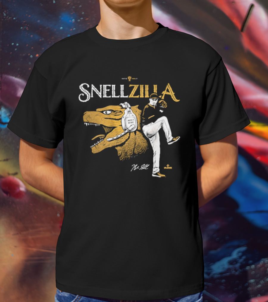 Blake Snell Snellzilla Pitching With Dinosaur Graphic Signature T-Shirt