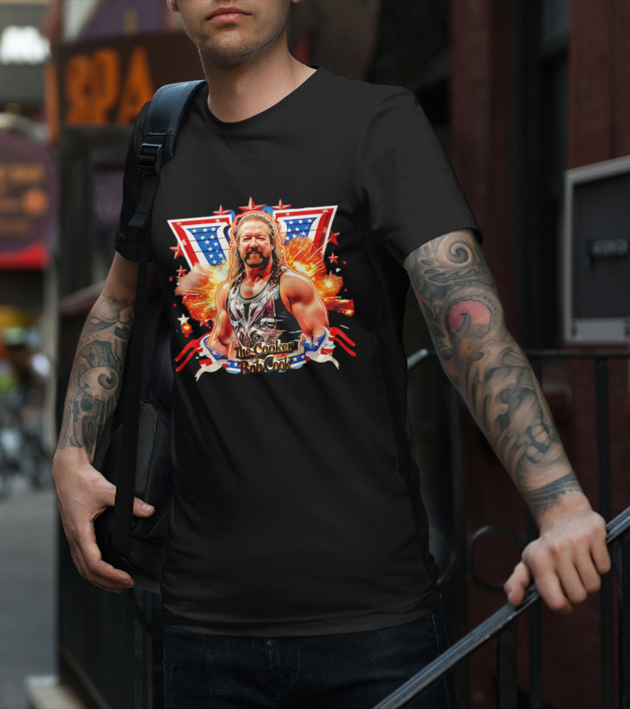 Bob Cook The Cooker Professional Wrestler Starburst American Flag T-Shirt