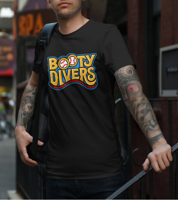 Booty Divers Baseball Theme Yellow Text With Baseballs T-Shirt