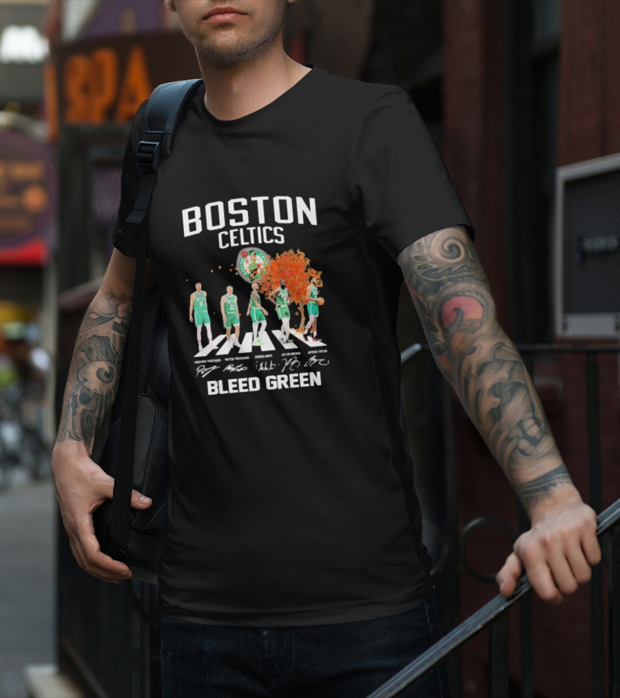 Boston Celtics Bleed Green Abbey Road Players Signatures T-Shirt