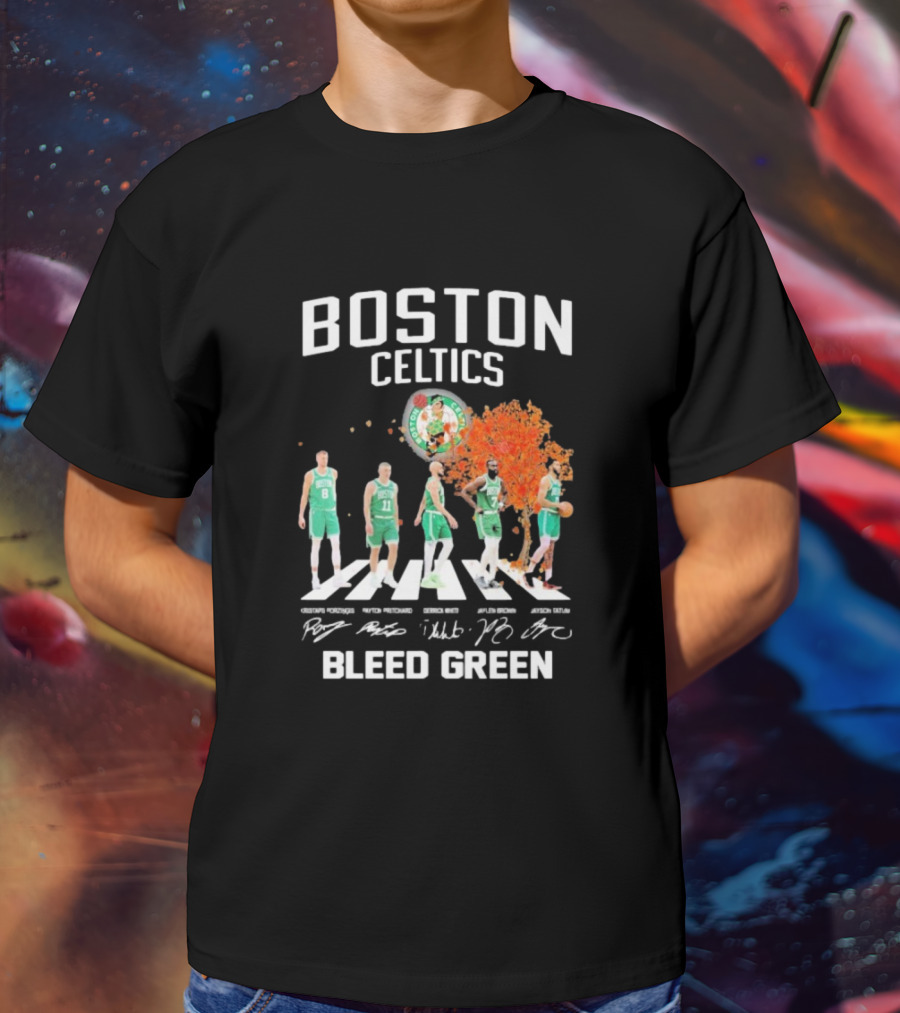 Boston Celtics Bleed Green Abbey Road Players Signatures T-Shirt