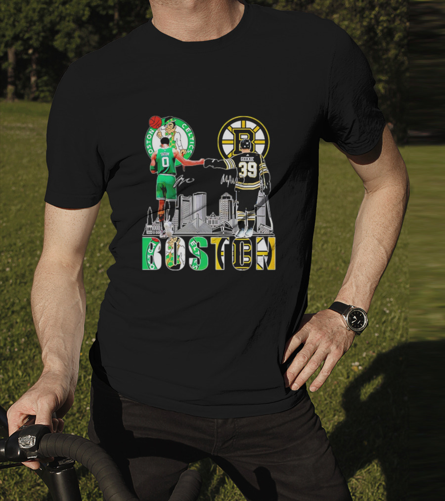 Boston Celtics Jayson Tatum Boston Bruins Morgan Geekie Signatures Skyline T-Shirt