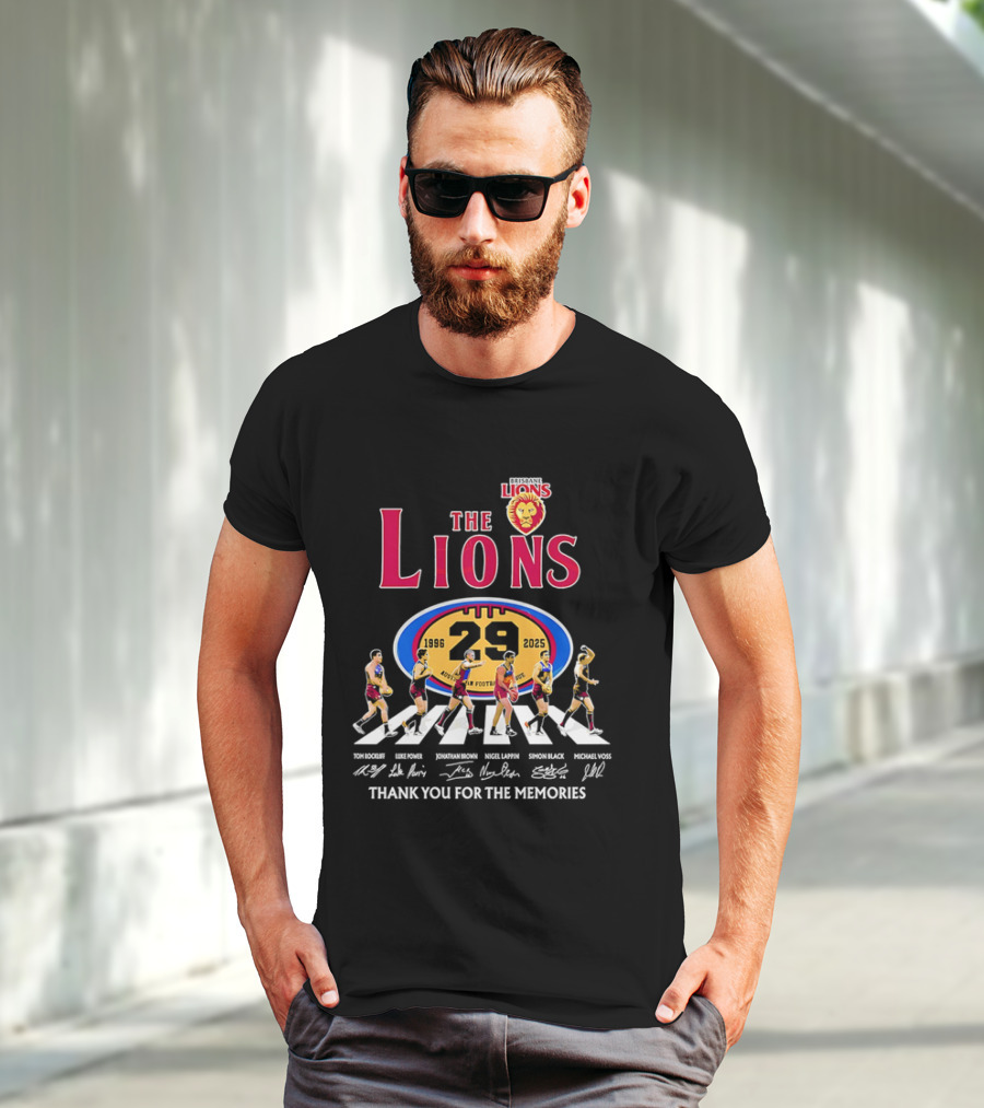Brisbane Lions The Lions 29 Years 1996-2025 Thank You For The Memories Signatures T-Shirt