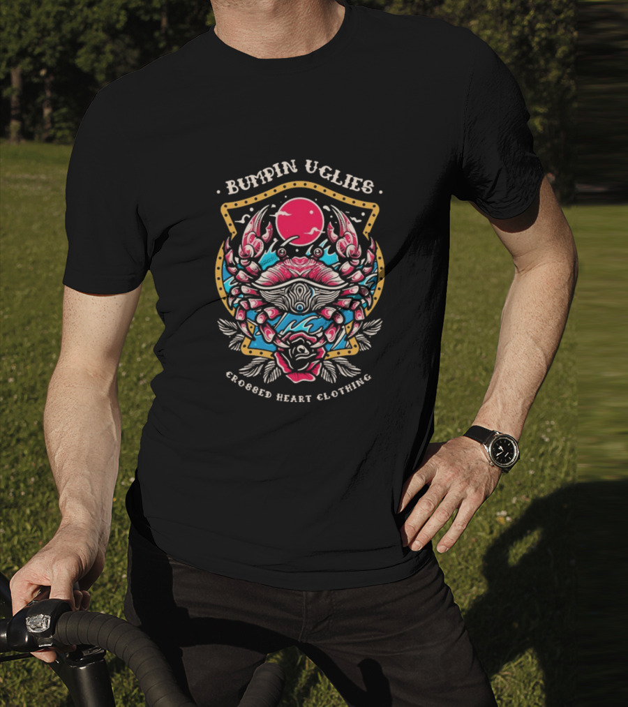 Bumpin Uglies Crossed Heart Clothing Shellraiser Crab Ocean Sun Roses T-Shirt