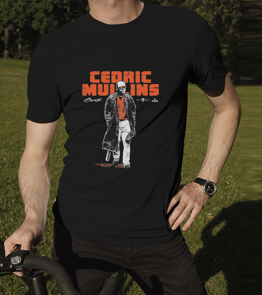 Cedric Mullins Baseball Player Number 31 Walking In Coat With Bat T-Shirt