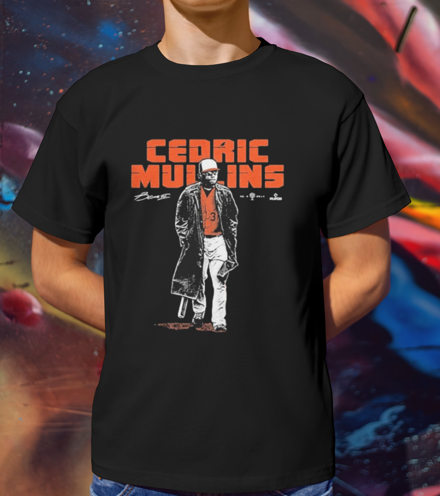 Cedric Mullins Baseball Player Number 31 Walking In Coat With Bat T-Shirt