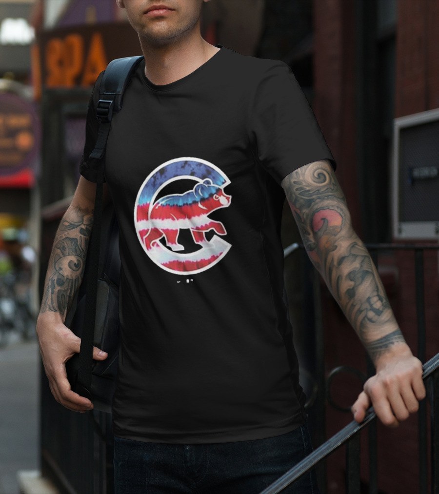 Chicago Cubs Americana Tie-Dye Bear Logo T-Shirt