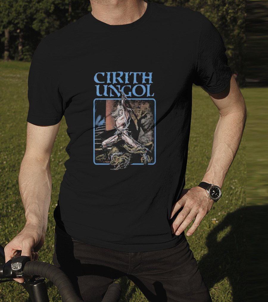 Cirith Ungol Fantasy Warrior And Dragon Battle T-Shirt