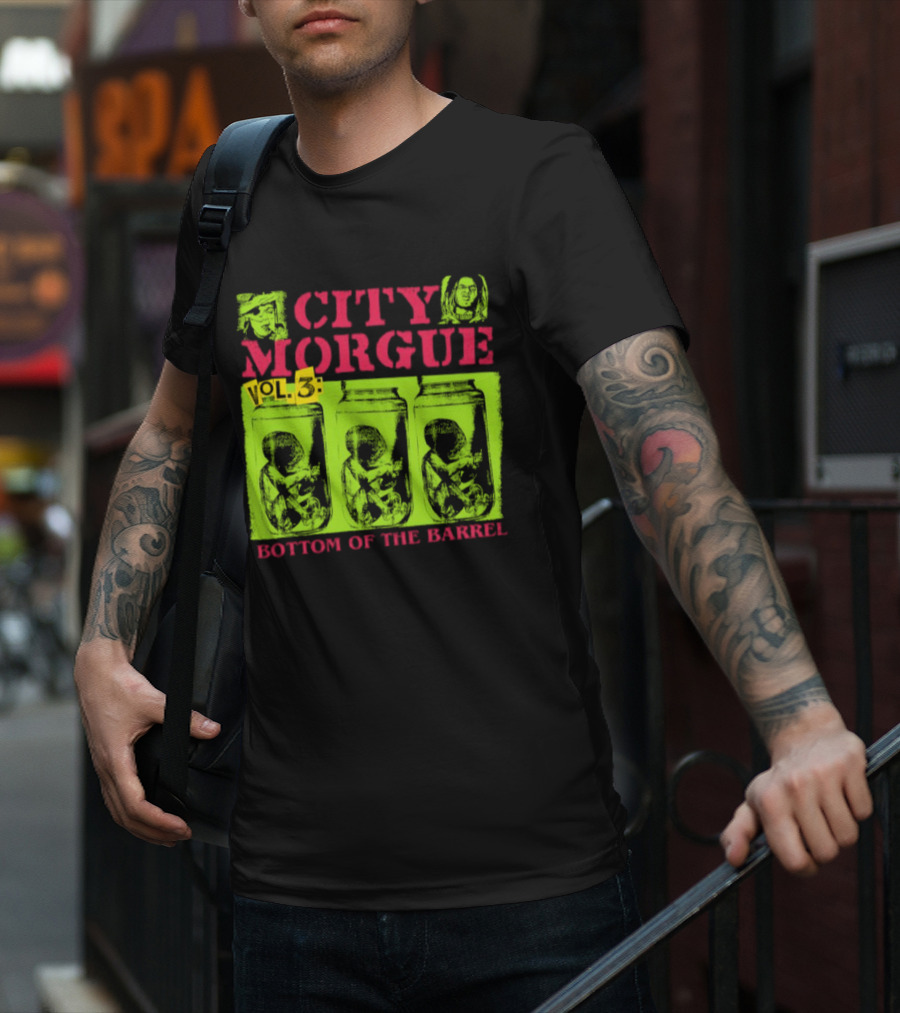 City Morgue Bottom Of The Barrel Green Neon Skeleton Illustrations T-Shirt