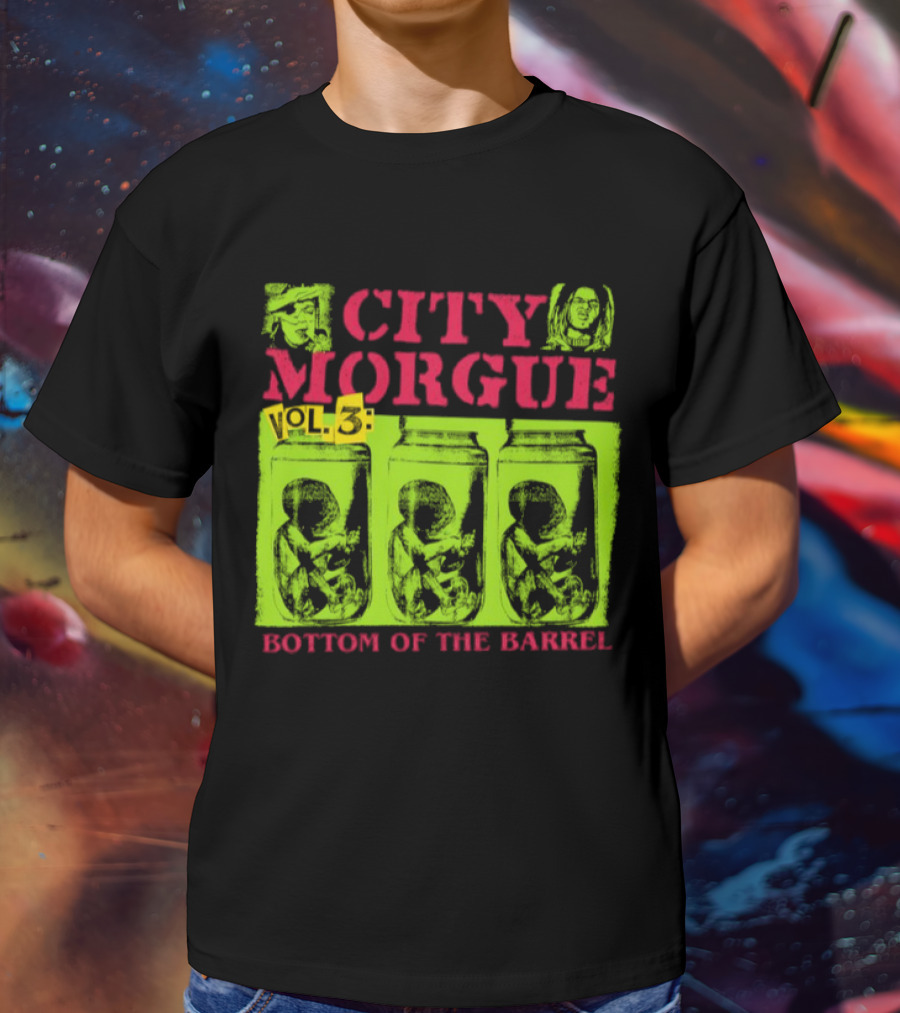 City Morgue Bottom Of The Barrel Green Neon Skeleton Illustrations T-Shirt